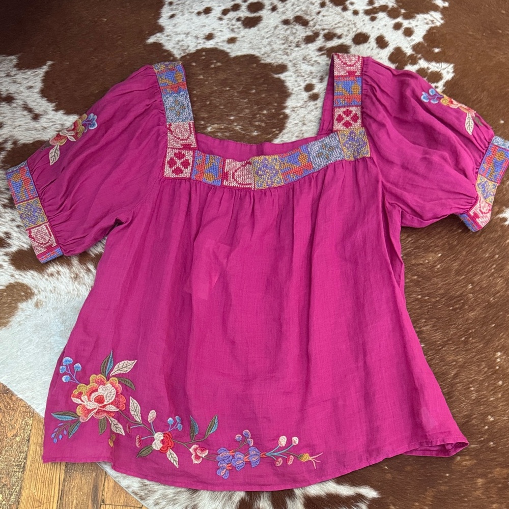 Johnny Was Fuchsia Embroidered Blouse